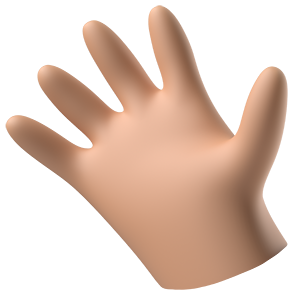 Um emoji renderizado em 3D de uma mão em um gesto de aceno com um tom de pele pêssego. A mão tem uma aparência simplificada e suave, sem recursos detalhados.